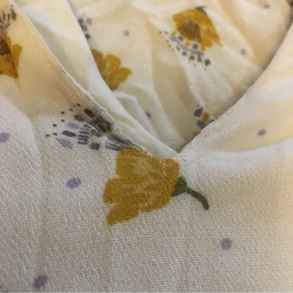 Free People sz 8 off white beige cream yellow floral mini dress long sleeve
